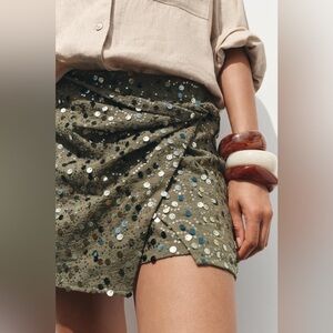 NWT- Zara Olive Sequin Wrap Skort